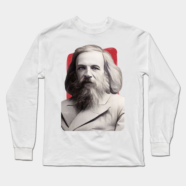 Russian Chemist Dmitri Mendeleev illustration Long Sleeve T-Shirt by Litstoy 